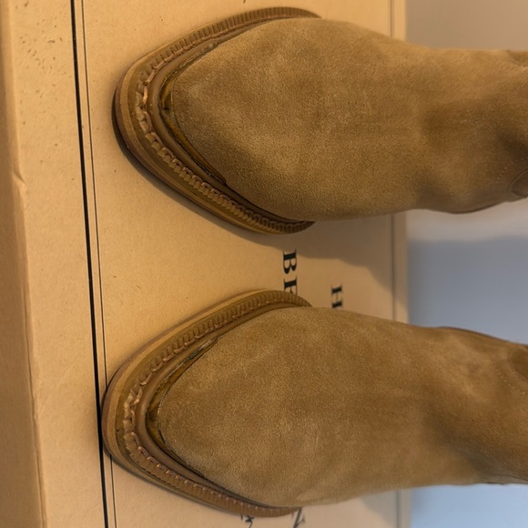 Grace Gift X Samantha Lin Leather V-Cut Western Block Heel Long Boots Beige 23.5 - Picture 9 of 16